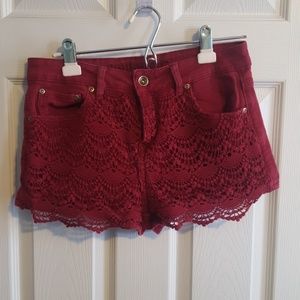 Maroon Lace Front Shorts